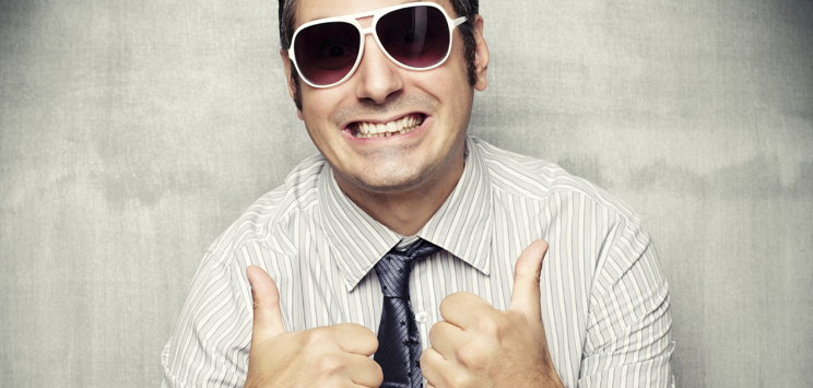 excited guy wearing sunglasses