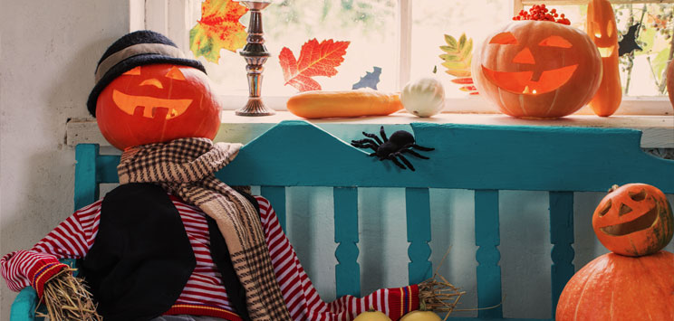 pumpkin decorations on porch